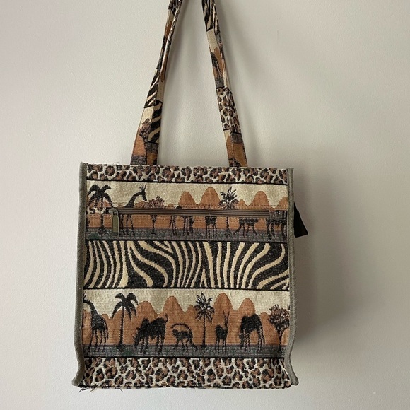 Vintage 80s Safari Animal Print tapestry tote bag vacation beach resort travel - Picture 2 of 12